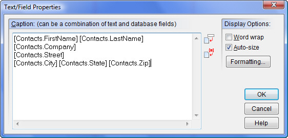 Text Field Programming Text/Field Tool